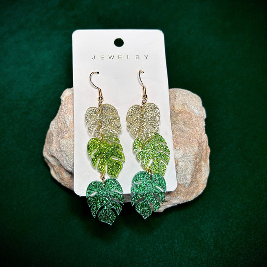 Acrylic Monstera Leaf Earrings
