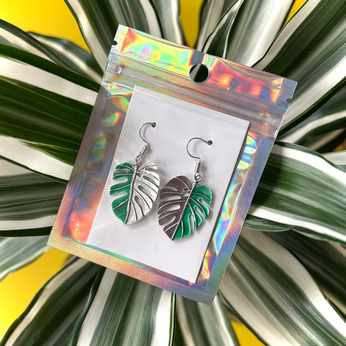 Metal Boho Monstera Earrings