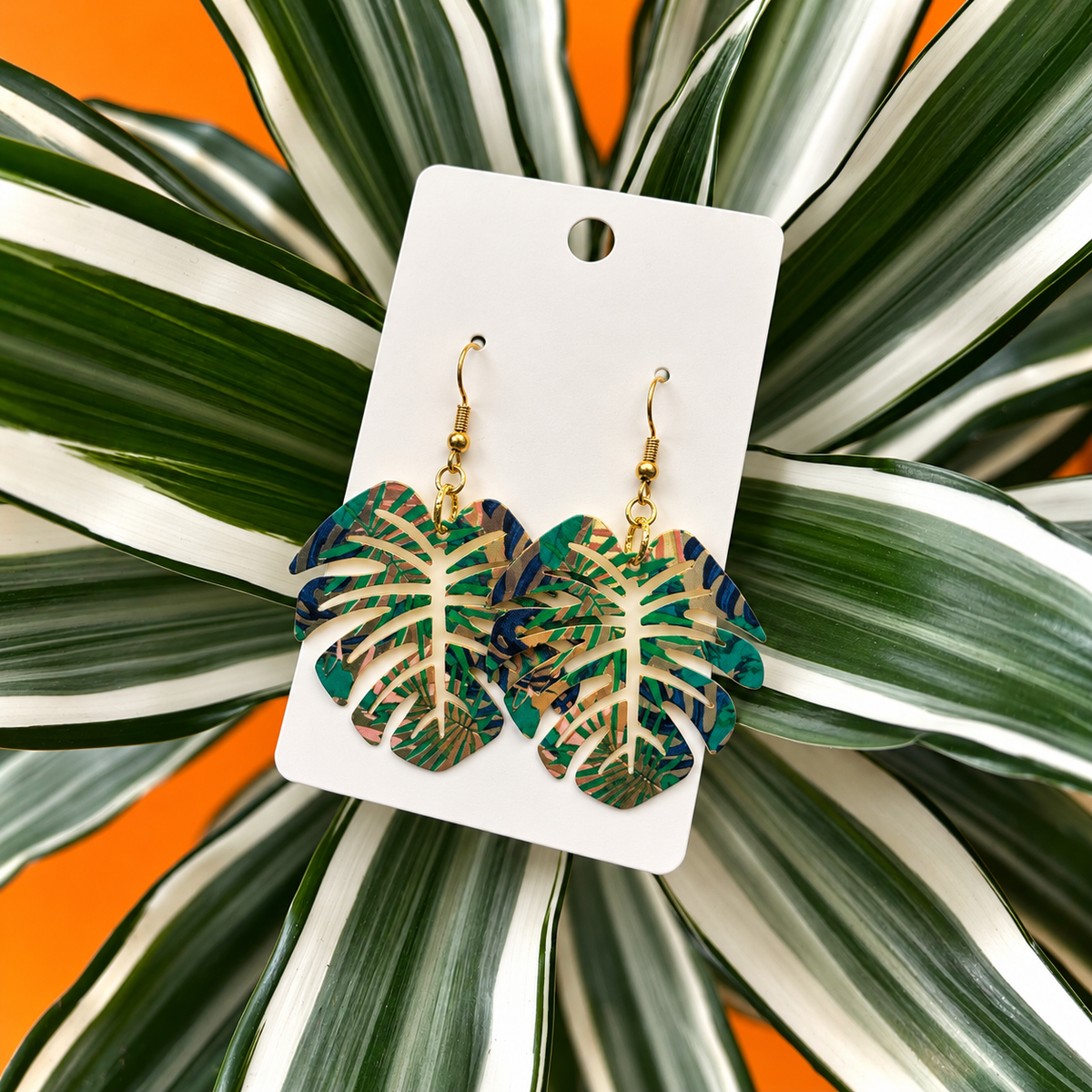 Tropical Metal Monstera Earrings
