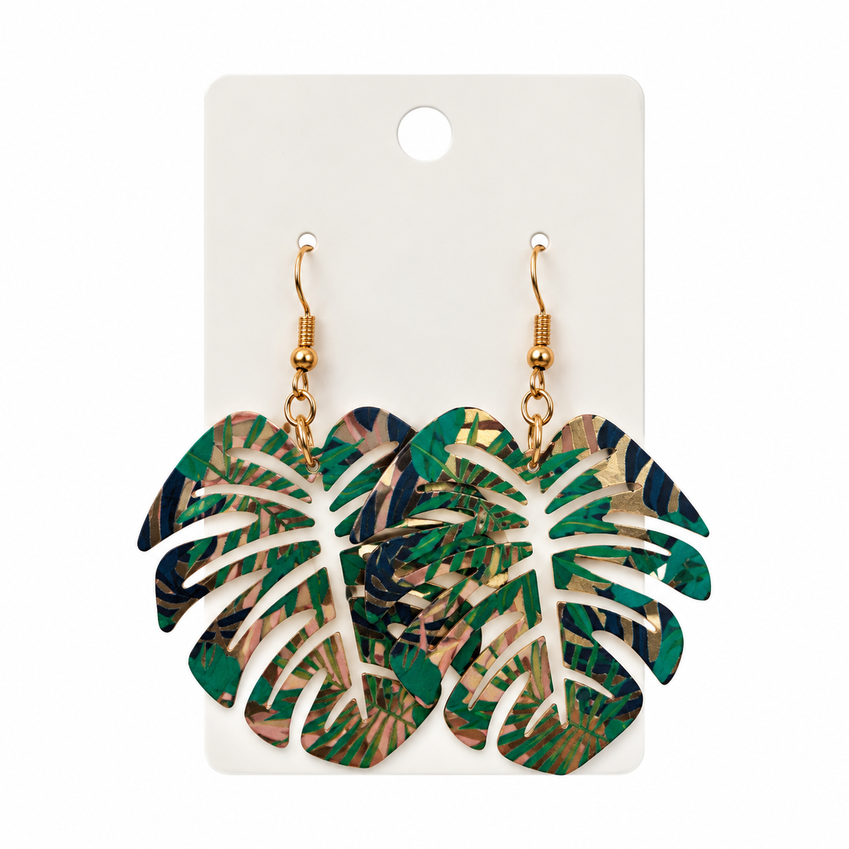 Tropical Metal Monstera Earrings