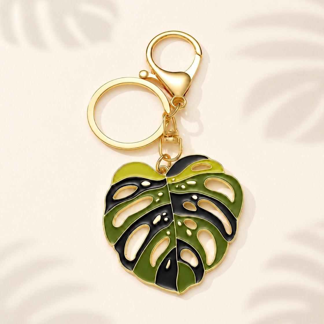 Variegated Monstera Leaf Keychain