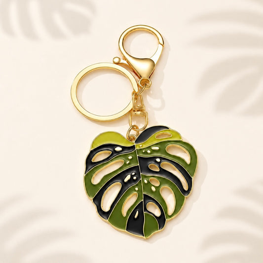 Variegated Monstera Leaf Keychain